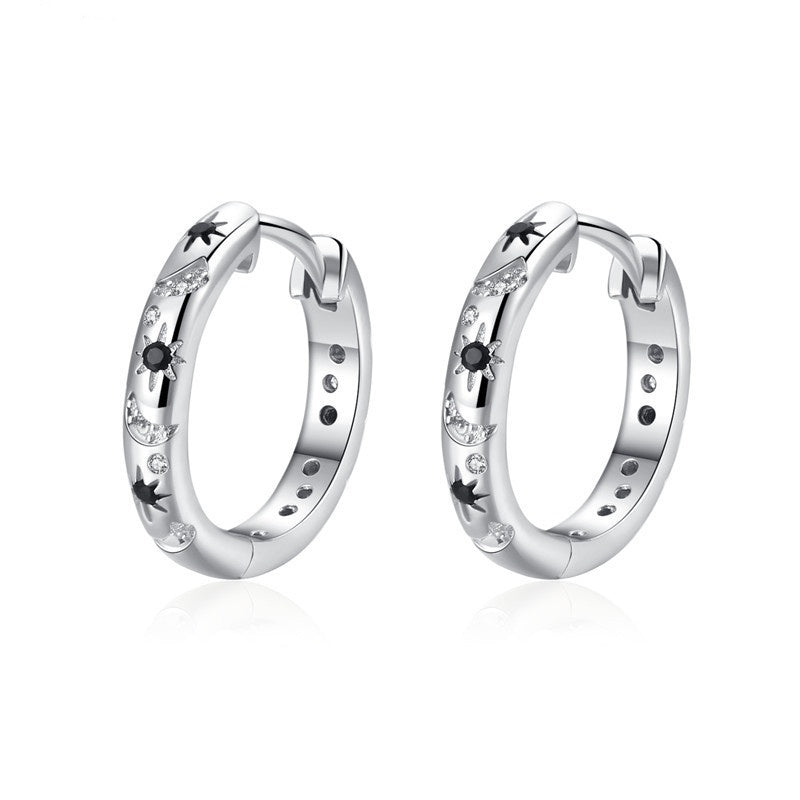 French Inlaid Zircon Star And Moon Earrings