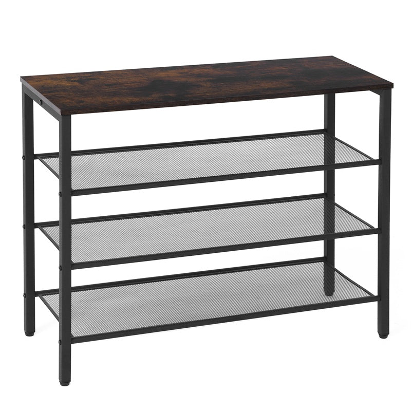 4-tier Shoe Rack With Grid Rack Wooden Rustic Foyer Shoe Rack With Coat Hook, Suitable For The Steel Frame Of The Living Room Mud Room At The Front Door Of The Corridor