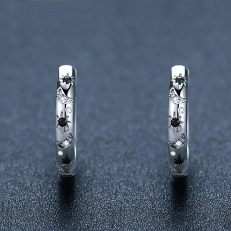 French Inlaid Zircon Star And Moon Earrings