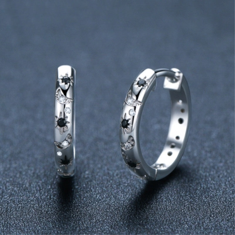 French Inlaid Zircon Star And Moon Earrings