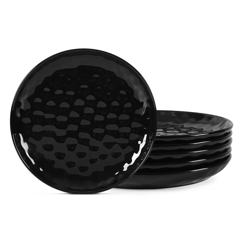11 Inch Ceramic Plate Black Noble Elegant Hammered 6-piece Set For Parties Family Dinners