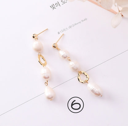 Vintage geometric metal pearl asymmetric earrings design personalized earrings