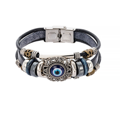 Braided leather cord brown eye bracelet