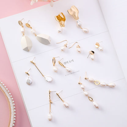 Vintage geometric metal pearl asymmetric earrings design personalized earrings
