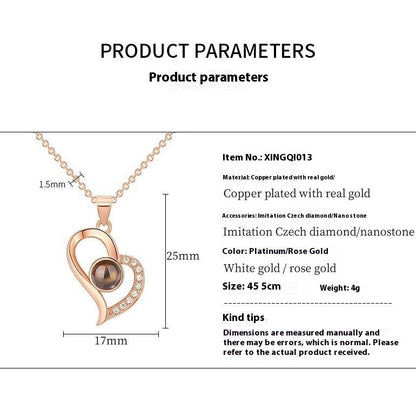 I Love You Projection Necklace Women's High-end Peach Heart