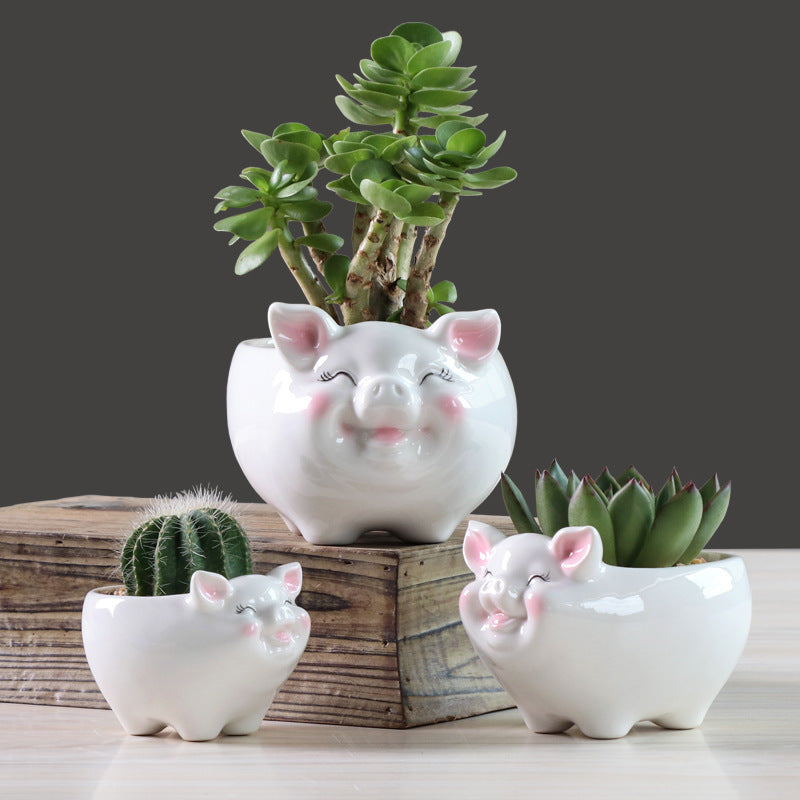 Simple Nordic Cartoon Animal Succulent Flower Pot Ceramic Decorative Ornaments