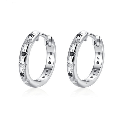 French Inlaid Zircon Star And Moon Earrings