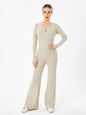 Zippered Round Neck Flared Trousers