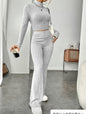Long Sleeve Turtlenecks Wide Leg High Waist Trousers Suit