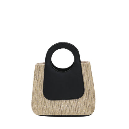 Large Capacity Handmade Summer Retro Color Contrast Patchwork Straw Bag