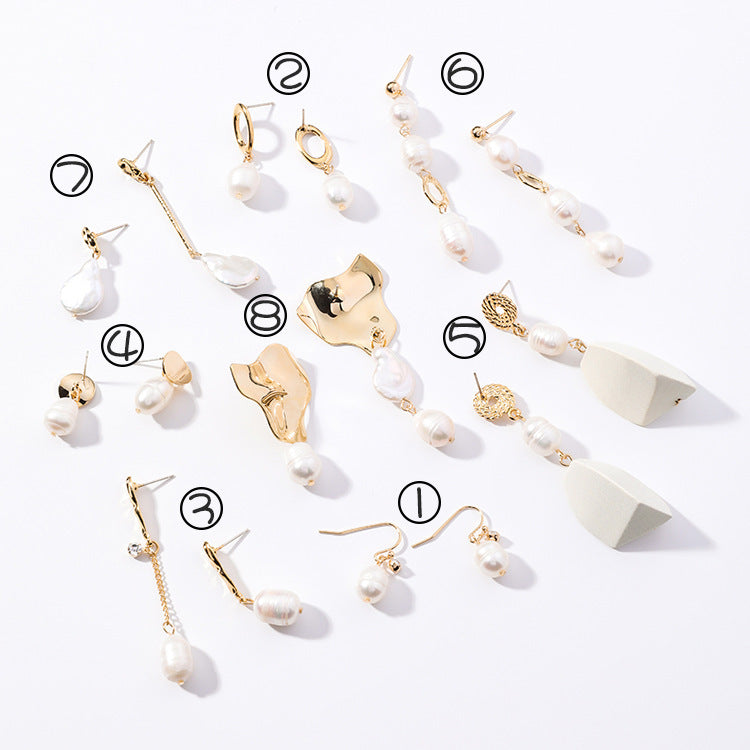 Vintage geometric metal pearl asymmetric earrings design personalized earrings
