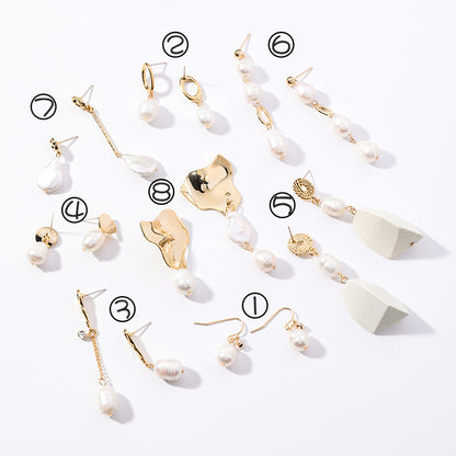 Vintage geometric metal pearl asymmetric earrings design personalized earrings