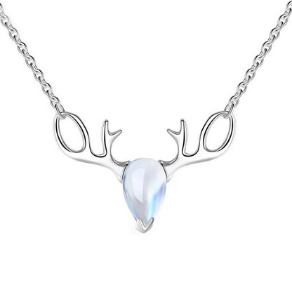 S925 Elk Necklace Forest Moonstone Pendant Clavicle Chain