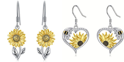 Cute Lady Animal Bee Sunflower Heart Earrings