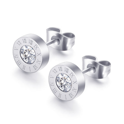 Roman Numerals and Diamond Stud Earrings