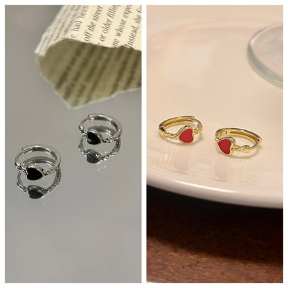 Black Love Heart Earrings Female Summer Ear Clip