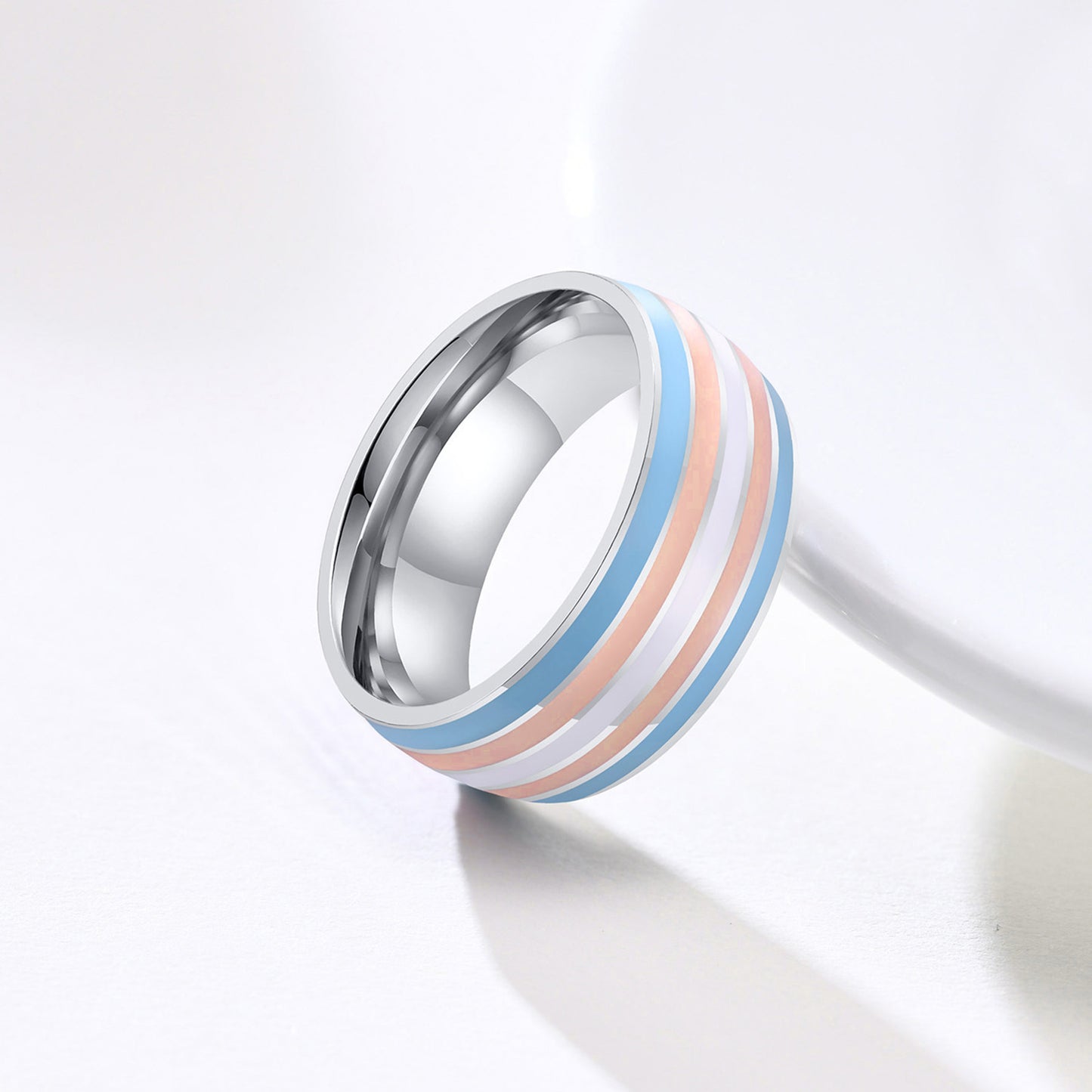 Ring Color 8mm Men's Same Color Flag Ring Foreign Trade Jewelry Wholesale Rainbow Color