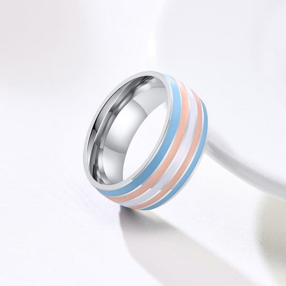 Ring Color 8mm Men's Same Color Flag Ring Foreign Trade Jewelry Wholesale Rainbow Color