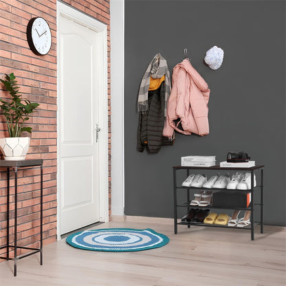 4-tier Shoe Rack With Grid Rack Wooden Rustic Foyer Shoe Rack With Coat Hook, Suitable For The Steel Frame Of The Living Room Mud Room At The Front Door Of The Corridor