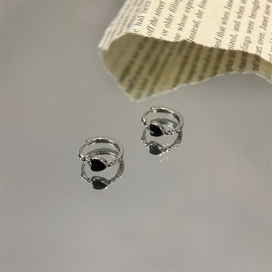 Black Love Heart Earrings Female Summer Ear Clip