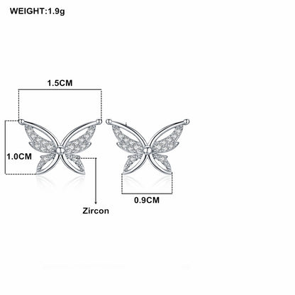 Personality All-Match Full Rhinestone Zircon Butterfly Copper-plated Stud Earrings