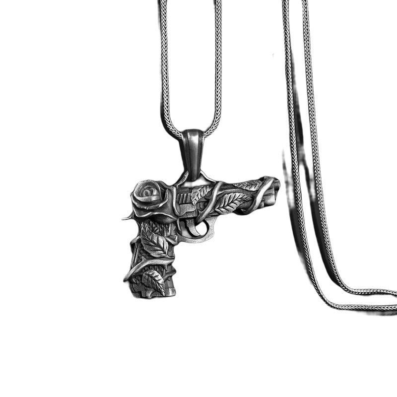 Men's Fashion Personalized Gun And Rose Pendant Necklace