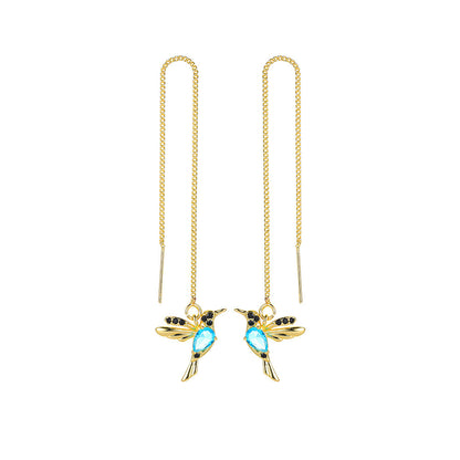 Fashion Jewelry New Unique Little Bird Drop Long Hanging Hummingbird Earrings For Women Elegant Girl Tassel Crystal Pendant Earring Jewelry