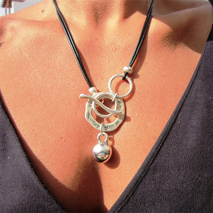 Bohemian Ring Leather Necklace OT Buckle Drop
