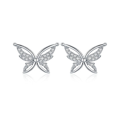 Personality All-Match Full Rhinestone Zircon Butterfly Copper-plated Stud Earrings