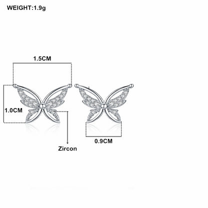 Personality All-Match Full Rhinestone Zircon Butterfly Copper-plated Stud Earrings