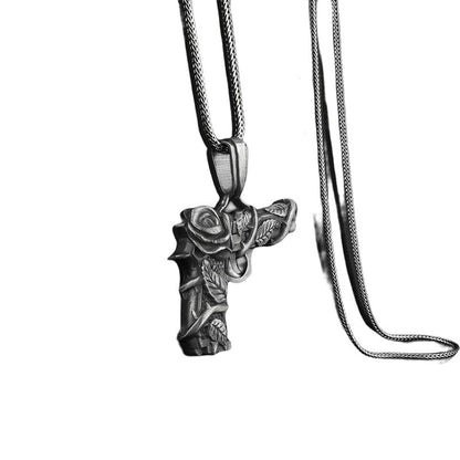 Men's Fashion Personalized Gun And Rose Pendant Necklace