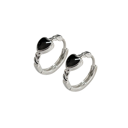 Black Love Heart Earrings Female Summer Ear Clip