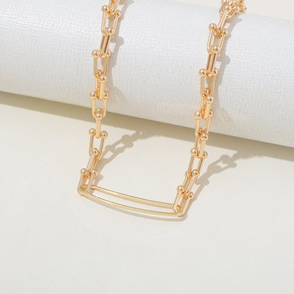 European And American High-grade Retro U-shaped Double-layer Metal Chain Tag Necklace