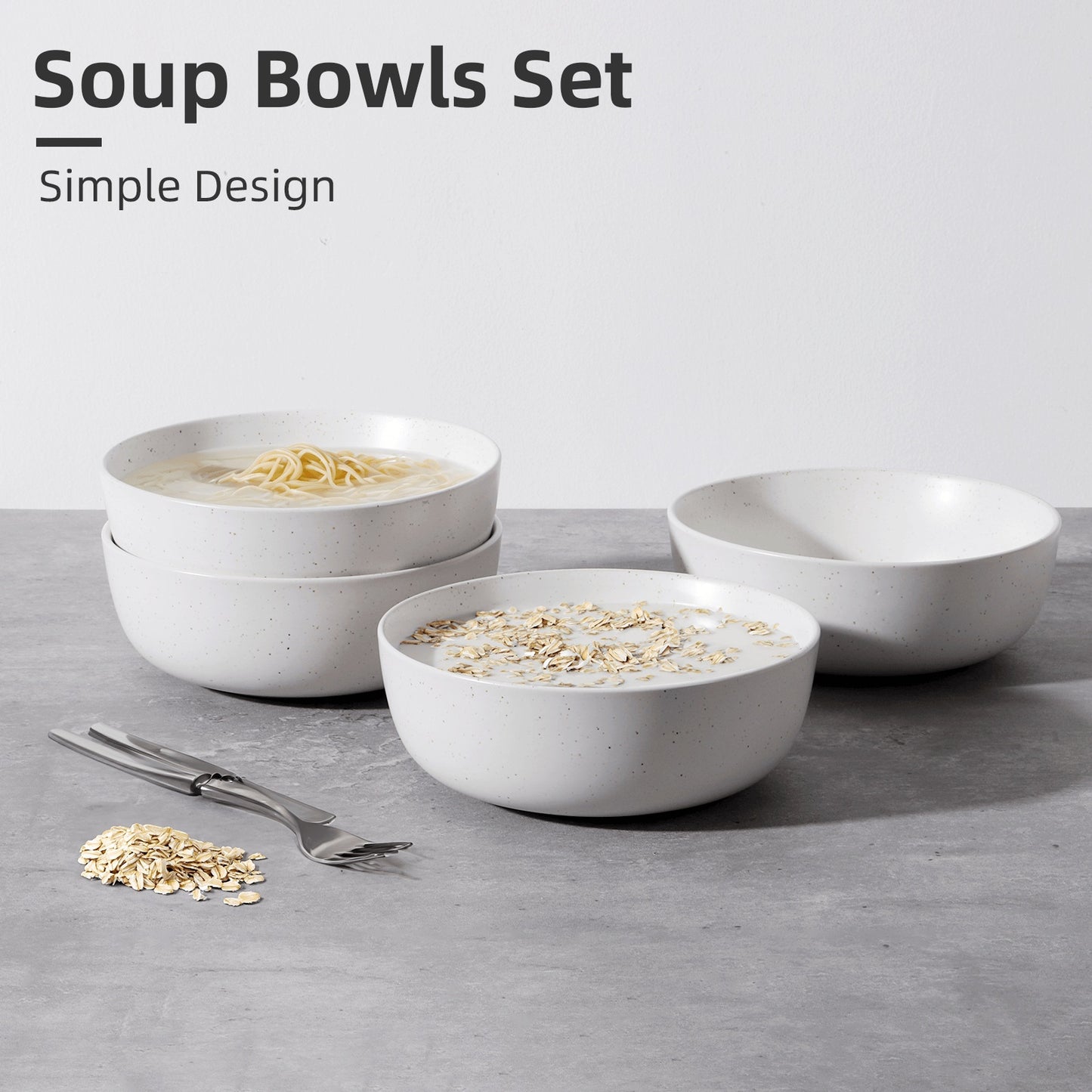 Ceramic Bowls For Kitchen, 27oz  Bowl Set Of 4  For Cereal, Salad, Pasta, Soup, Dessert, Serving  Dishwasher, Microwave And Oven Safe